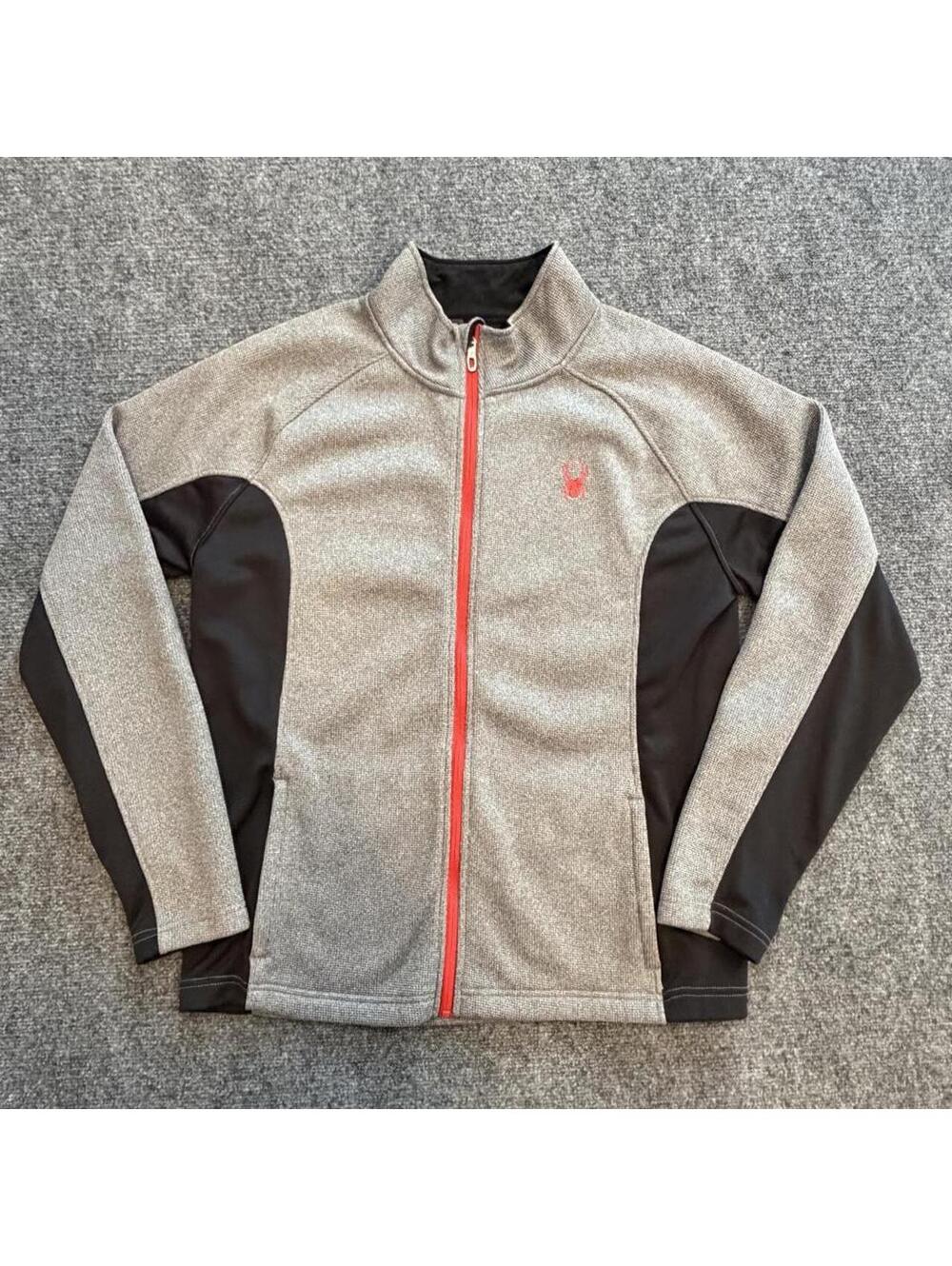Y2K Spider Worldwide Gray & Black Colorblock zip up Jacket w knit weave detail
